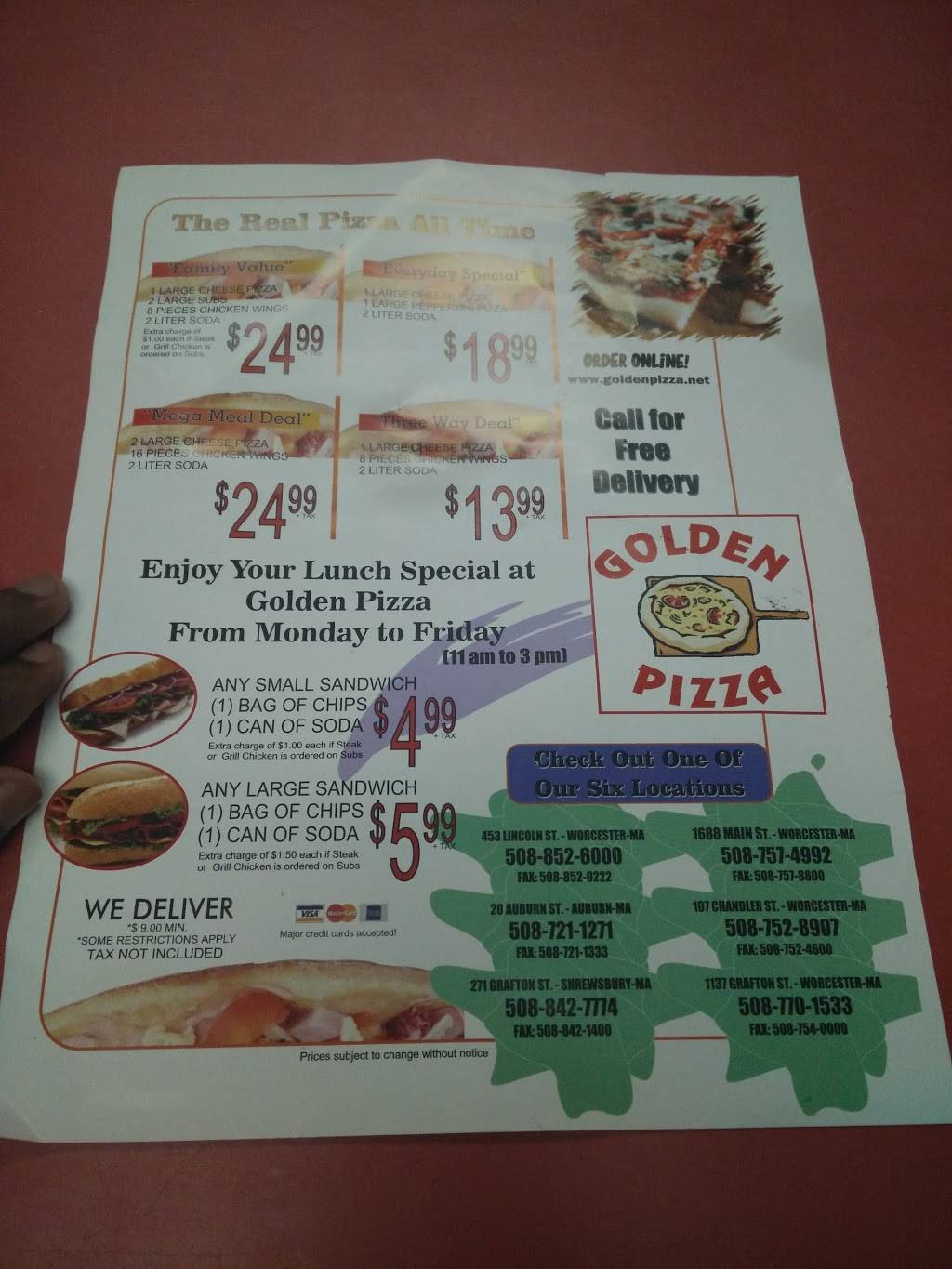 Golden Pizza | restaurant | 1137 Grafton St, Worcester, MA 01604, USA | 5087701533 OR +1 508-770-1533