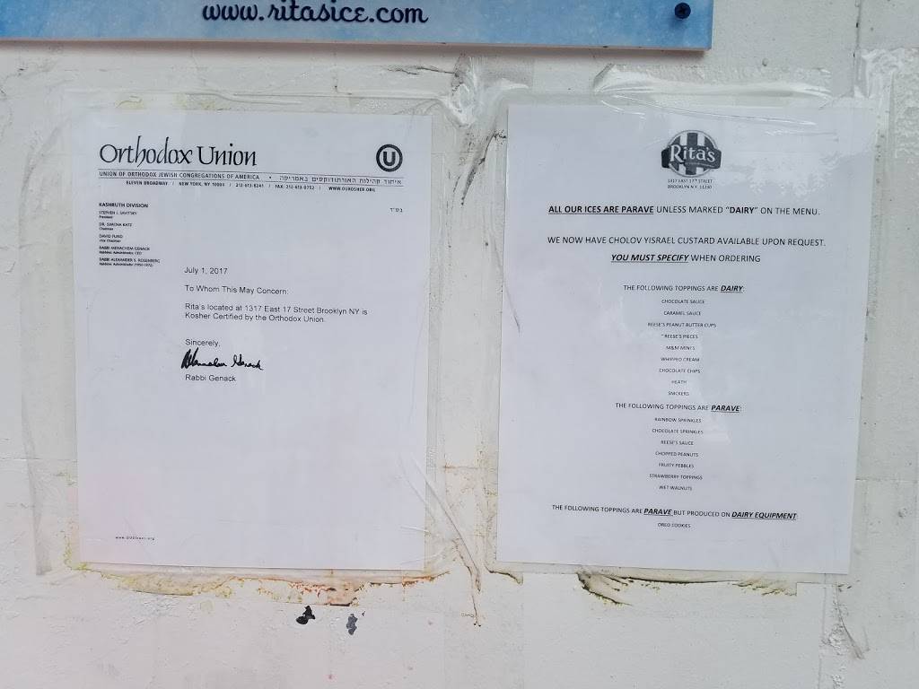 Ritas Italian Ice & Frozen Custard | restaurant | 1317 E 17th St, Brooklyn, NY 11230, USA | 3472546556 OR +1 347-254-6556
