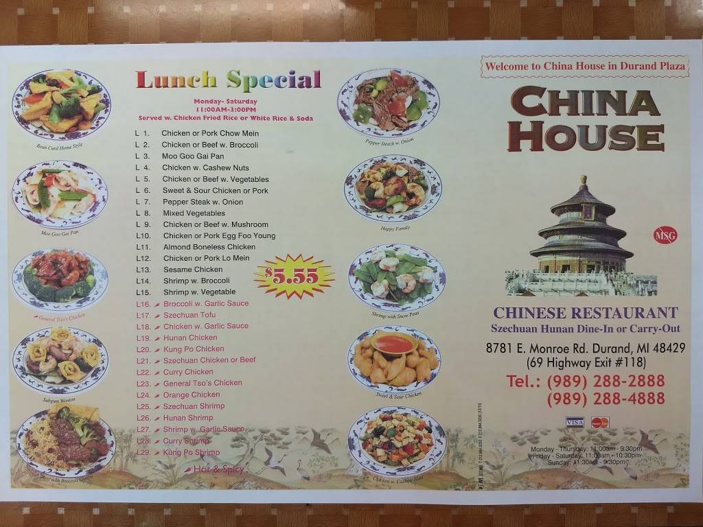 China House | restaurant | 8781 Monroe Rd, Durand, MI 48429, USA | 9892882888 OR +1 989-288-2888