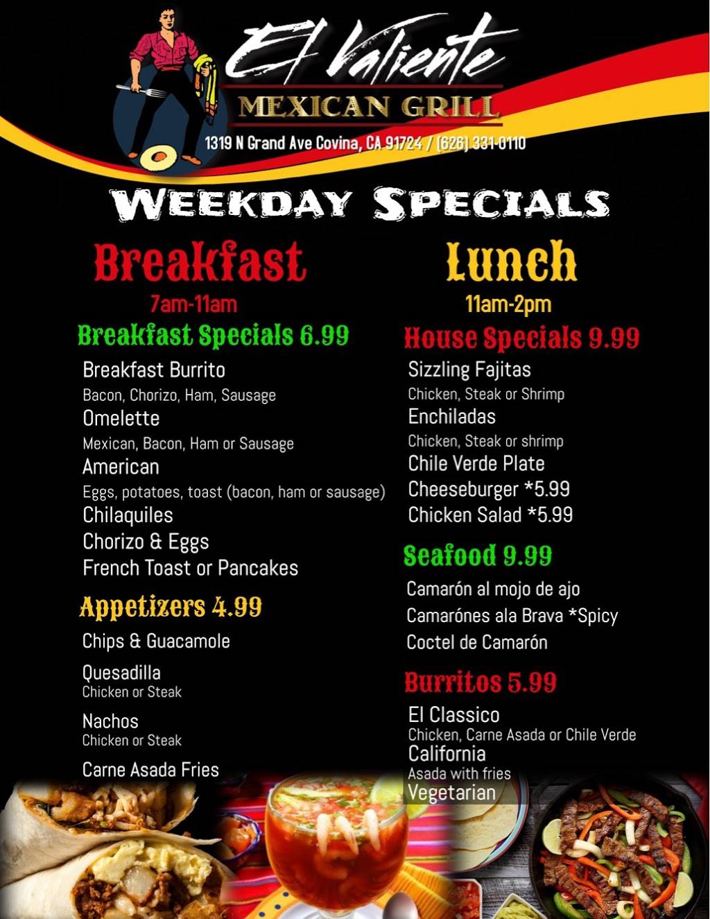 El Valiente Mexican Grill | restaurant | 1319 N Grand Ave, Covina, CA 91724, USA | 6263322990 OR +1 626-332-2990