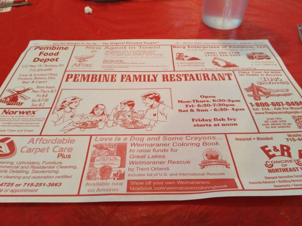 Pembine Family Restaurant | restaurant | N18770 US-141 #8, Pembine, WI 54156, USA | 7153245792 OR +1 715-324-5792