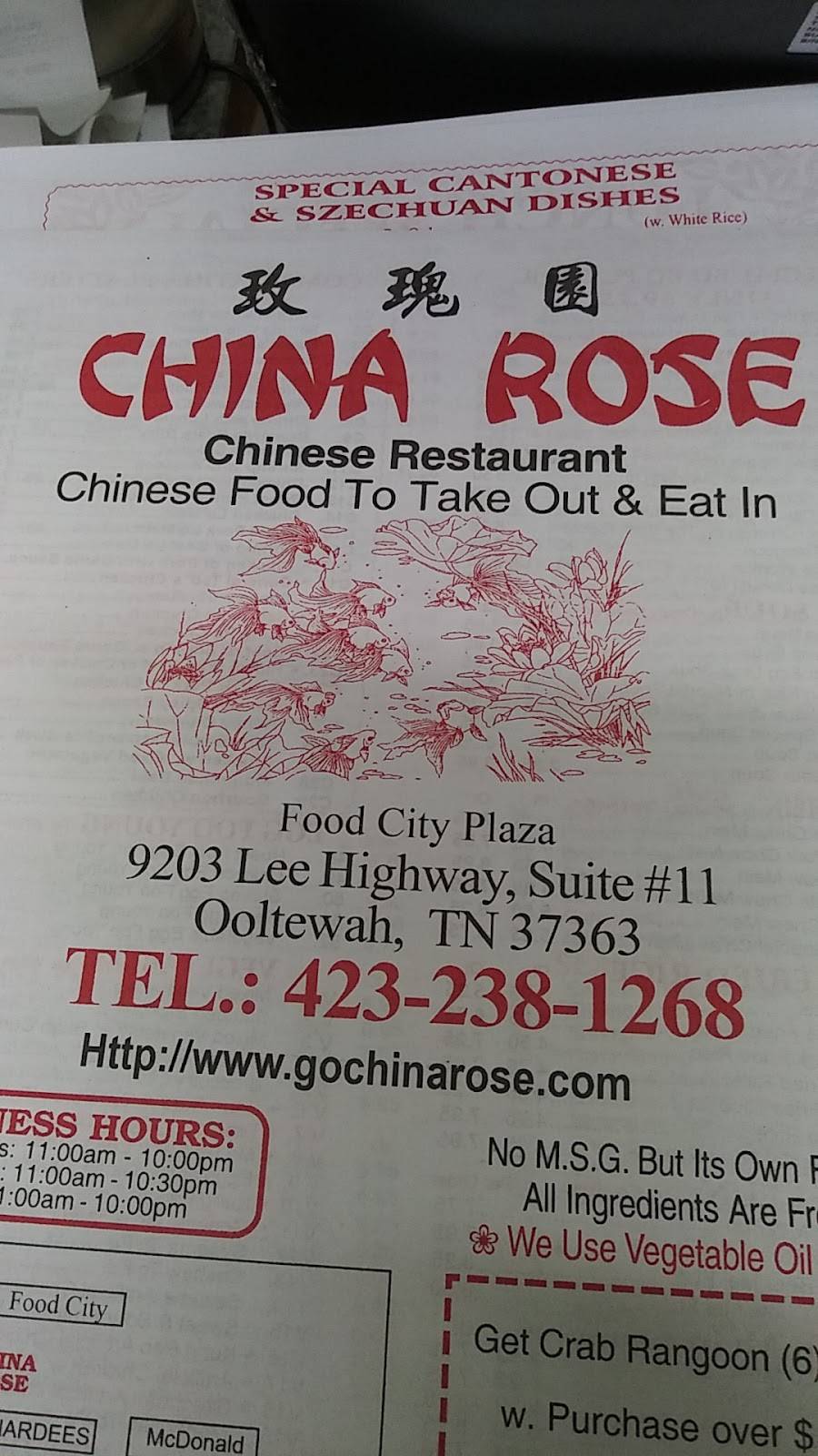 China Rose Chinese Restaurant | restaurant | 9203 Lee Hwy, Ooltewah, TN 37363, USA | 4232381268 OR +1 423-238-1268