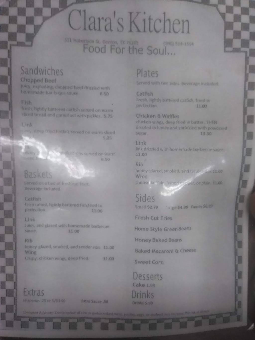 Claras Kitchen | restaurant | 511 Robertson St, Denton, TX 76205, USA | 9405141554 OR +1 940-514-1554