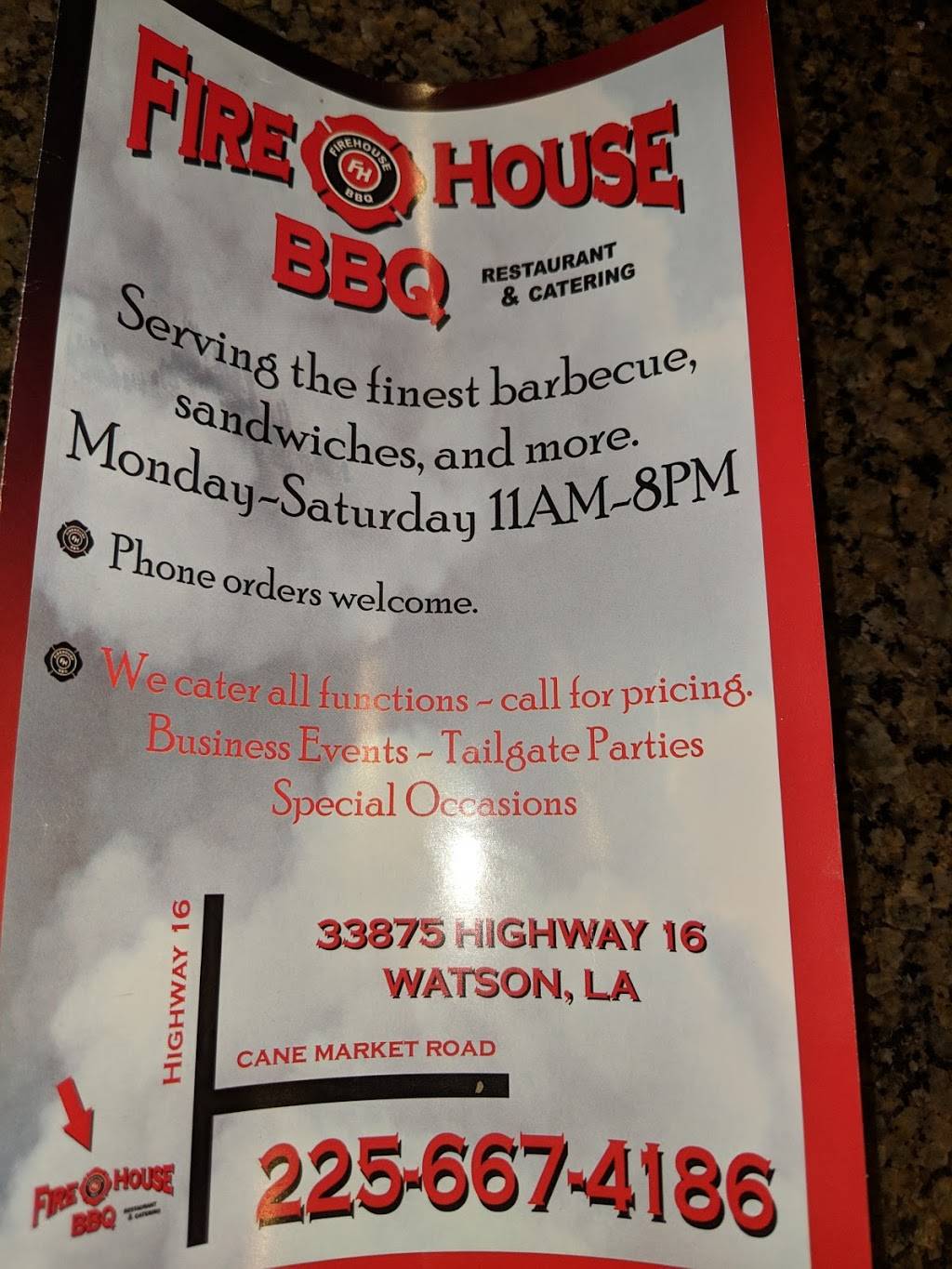 Firehouse BBQ | restaurant | 33875 LA-16, Denham Springs, LA 70706, USA | 2256674186 OR +1 225-667-4186