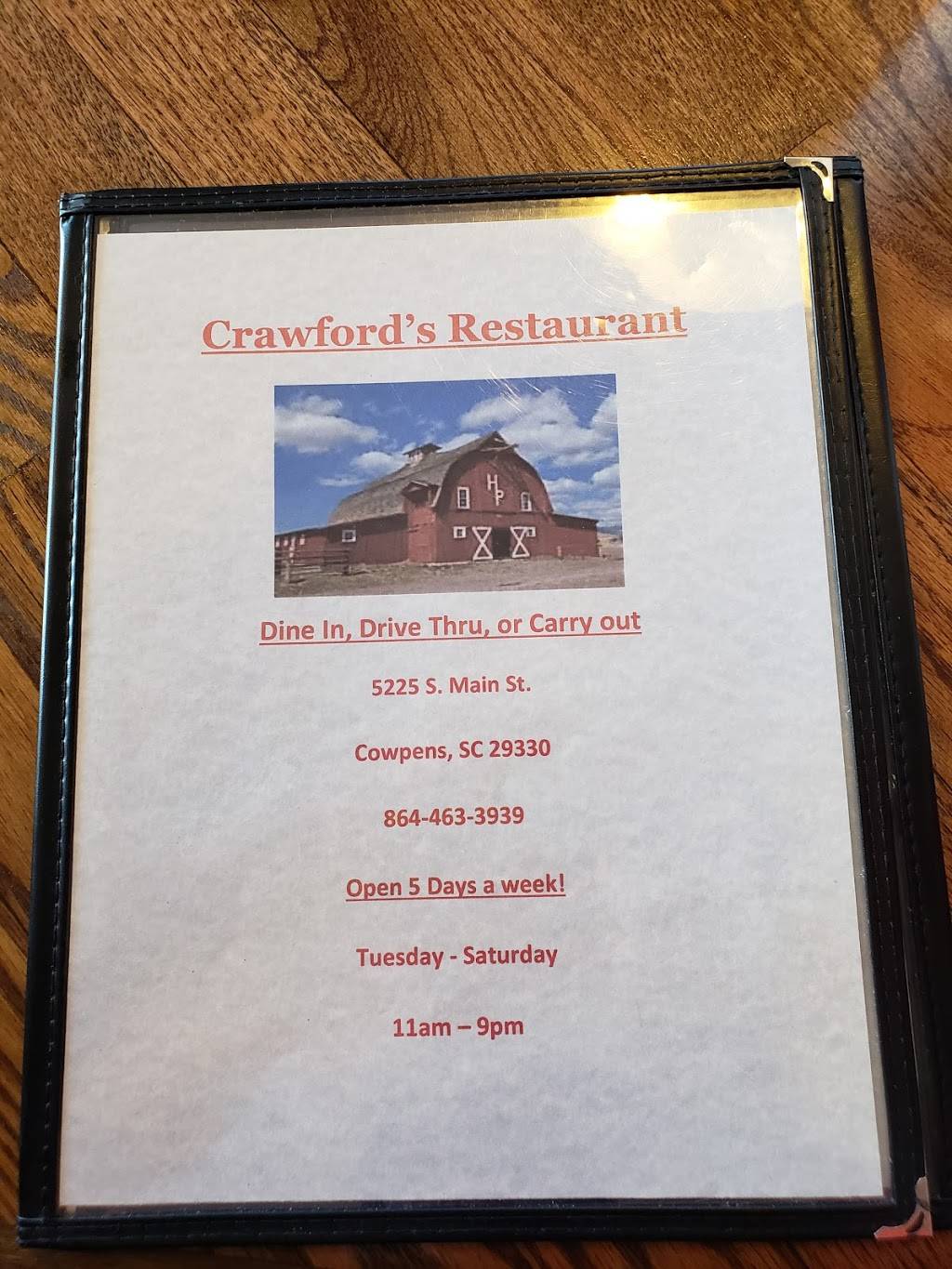Crawfords | restaurant | 5225 S Main St, Cowpens, SC 29330, USA | 8644633939 OR +1 864-463-3939