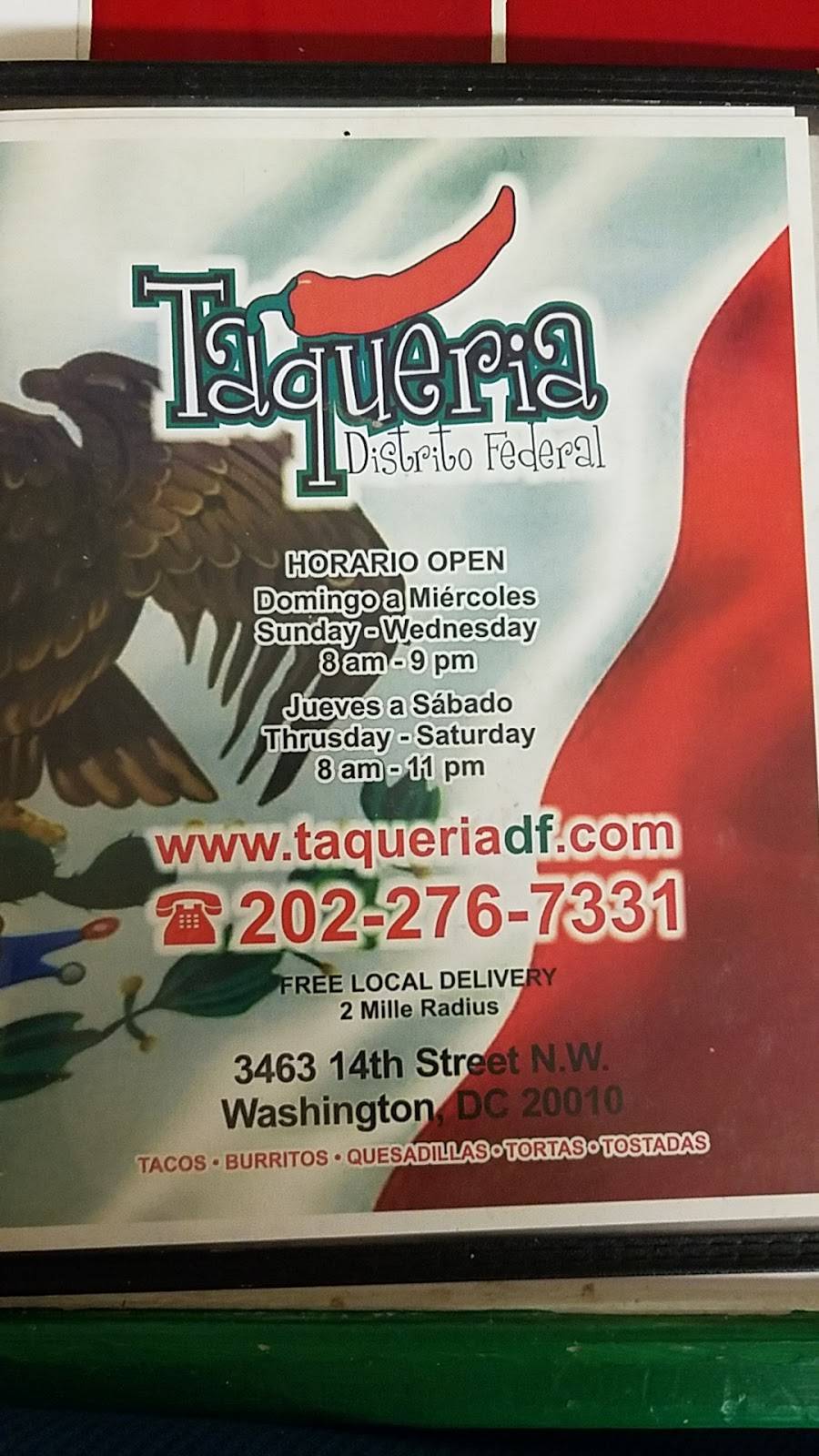 Taqueria Distrito Federal | restaurant | 805 Kennedy St NW, Washington, DC 20011, USA | 2025456990 OR +1 202-545-6990