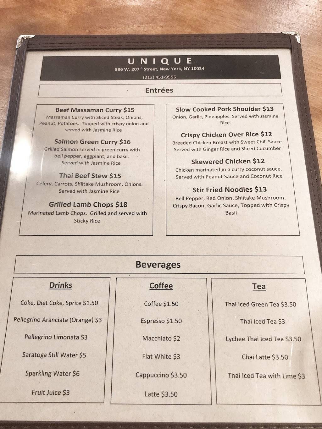 Unique | restaurant | 586 W 207th St, New York, NY 10034, USA | 2124519556 OR +1 212-451-9556