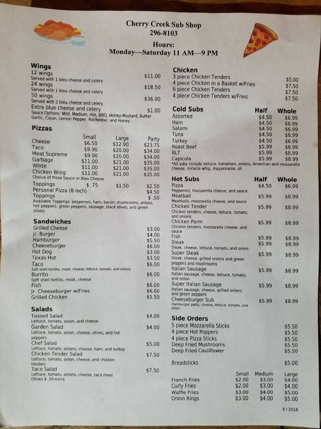 Cherry Creek Sub Shop | restaurant | 6775 Main St, Cherry Creek, NY 14723, USA | 7162968103 OR +1 716-296-8103