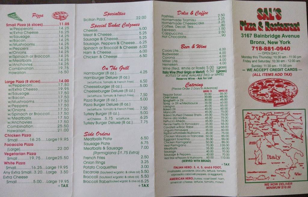 Sals Pizzeria | restaurant | 3167 Bainbridge Ave, Bronx, NY 10467, USA | 7188810940 OR +1 718-881-0940