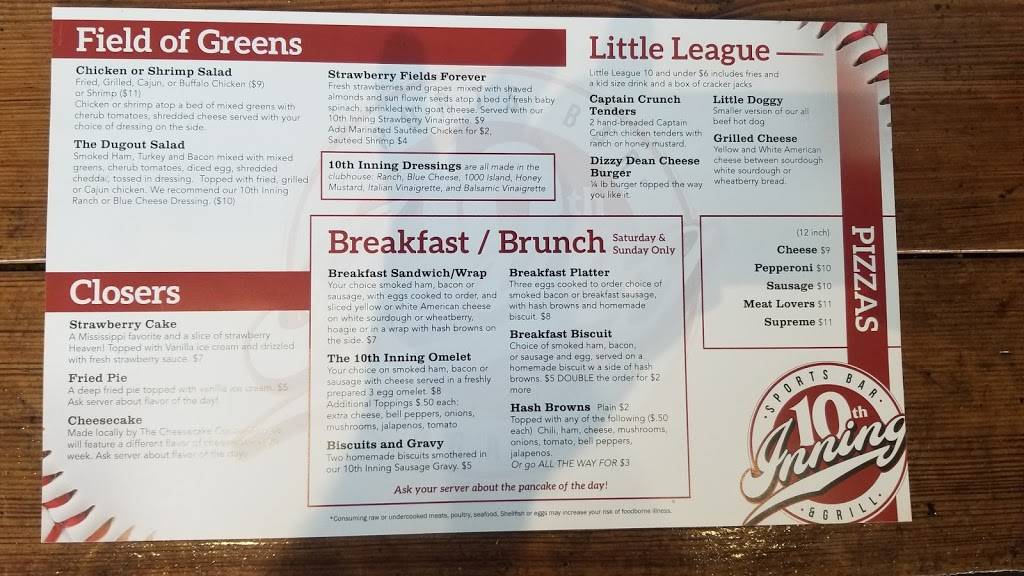 10th Inning Bar & Grill | restaurant | 5960 Getwell Rd, Southaven, MS 38672, USA | 6624704794 OR +1 662-470-4794