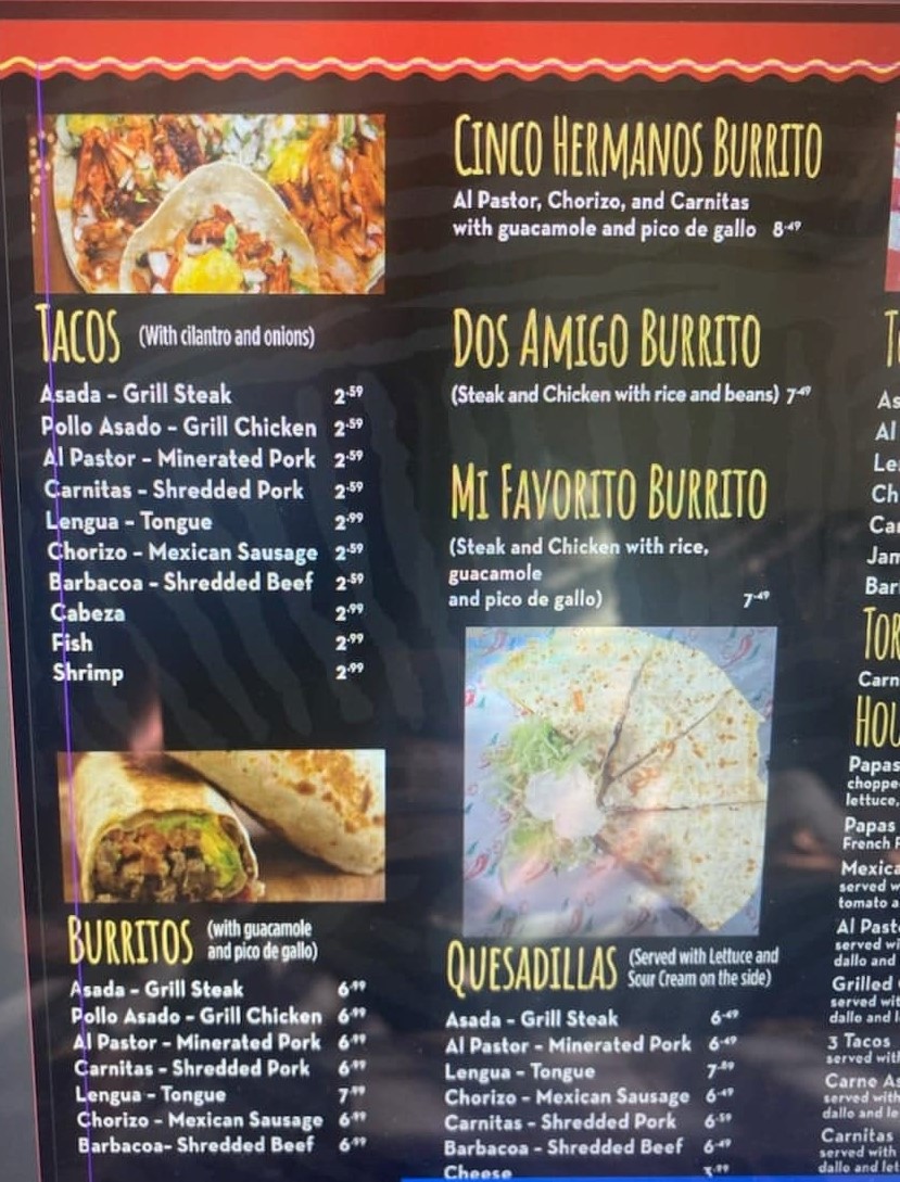 Cinco hermanos taco shop | restaurant | 1901 S Harper Rd, Corinth, MS 38834, USA | 6625941250 OR +1 662-594-1250