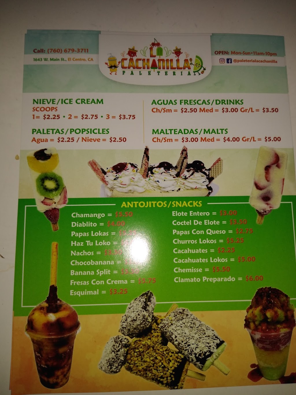 Paleteria La Cachanilla | restaurant | 1643 Main St, El Centro, CA 92243, USA | 4422714500 OR +1 442-271-4500