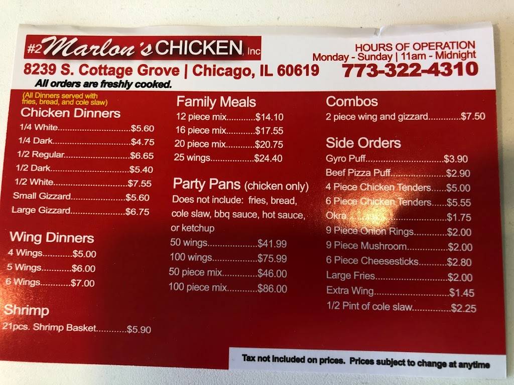 Marlon’s Chicken | restaurant | 8239 S Cottage Grove Ave, Chicago, IL 60619, USA | 7733224310 OR +1 773-322-4310