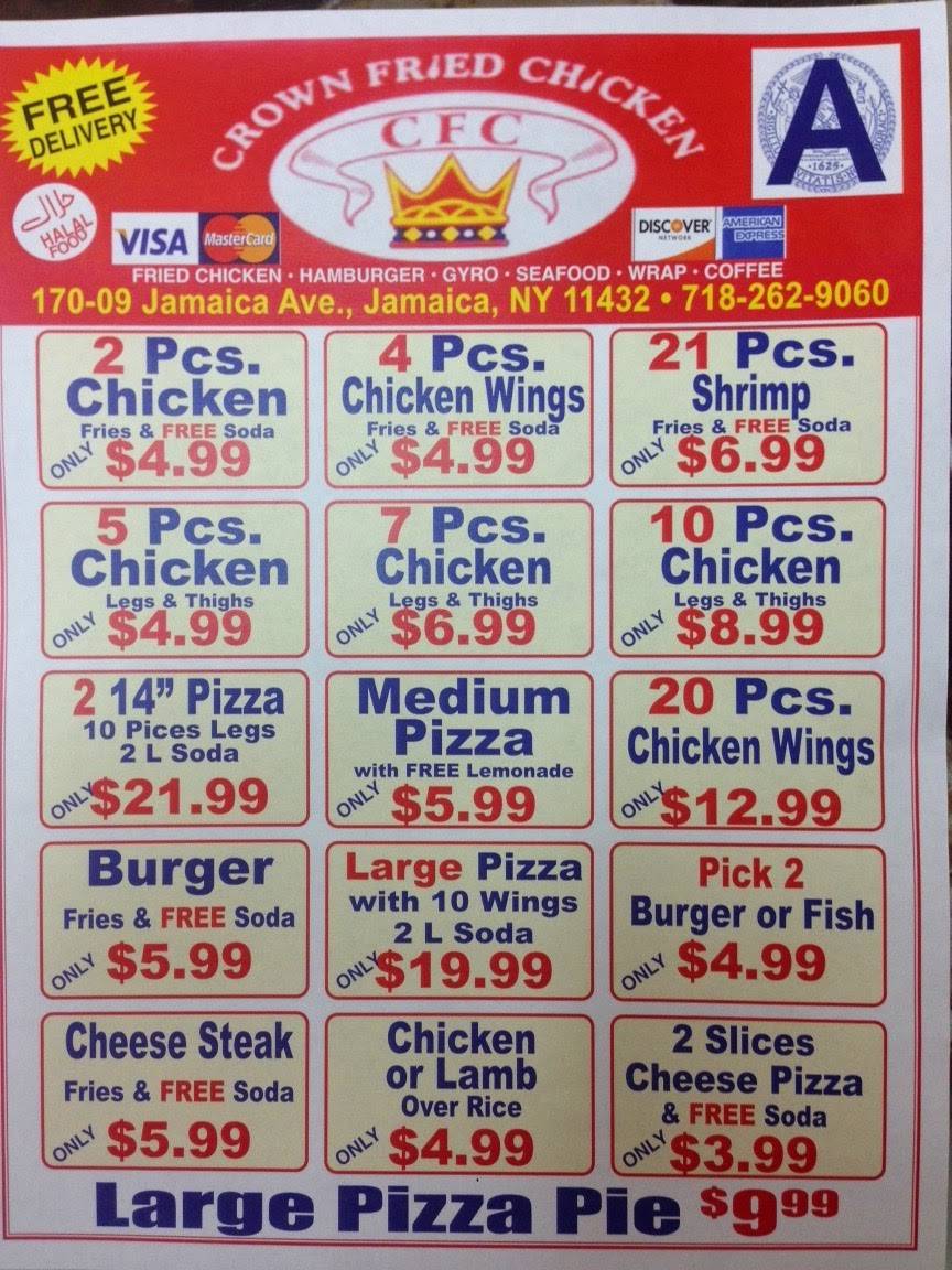 Crown Fried Chicken & Pizza | restaurant | 170-09 Jamaica Ave, Jamaica, NY 11432, USA | 7182629060 OR +1 718-262-9060