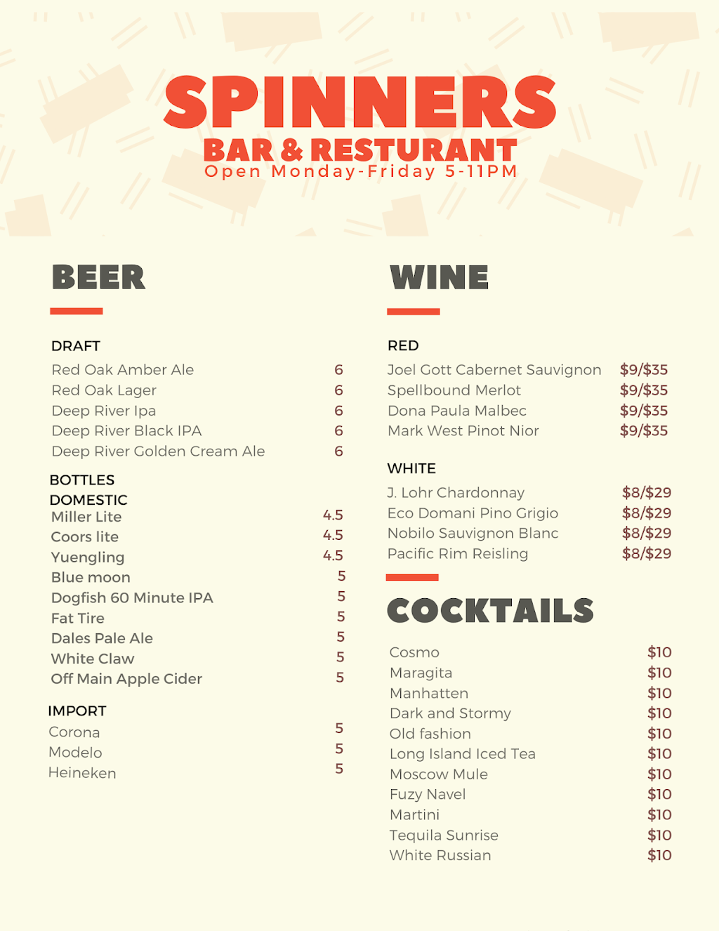 Spinners Bar and Restaurant | meal takeaway | 1200 Claren Cir, Morrisville, NC 27560, USA | 9193801221 OR +1 919-380-1221