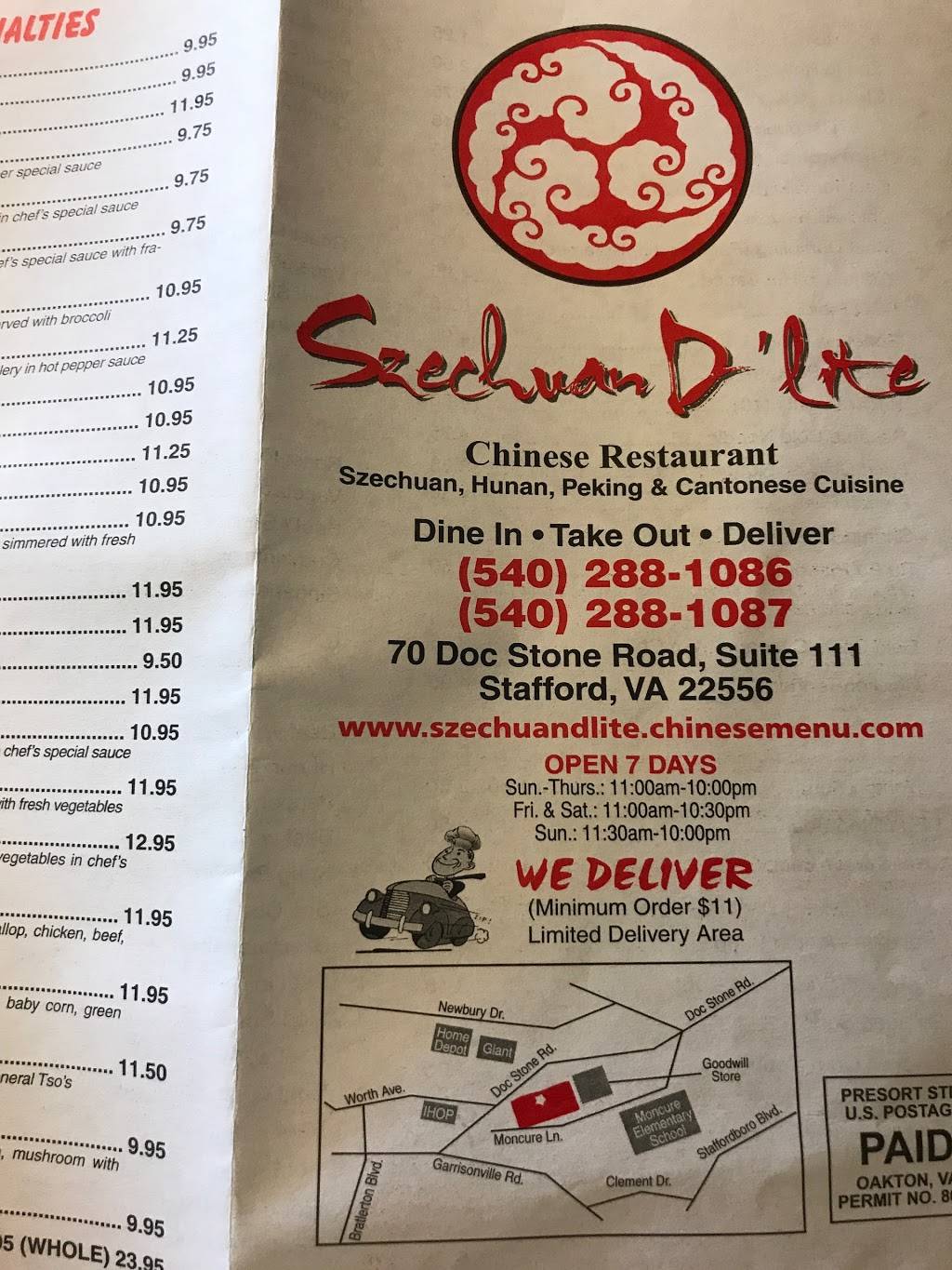 Szechuan Dlite | restaurant | 70 Doc Stone Rd #111, Stafford, VA 22556, USA | 5402881086 OR +1 540-288-1086