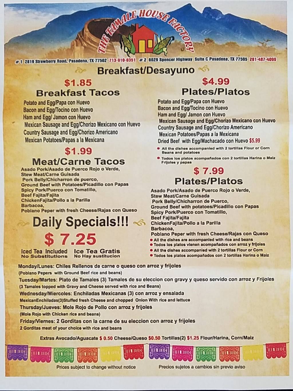 Tamale House Factory | restaurant | 6029 Spencer Hwy # C, Pasadena, TX 77505, USA | 2814874099 OR +1 281-487-4099