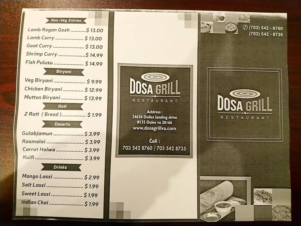 Dosa Grill | restaurant | 24630 Dulles Landing Dr #135, Dulles, VA 20166, USA | 7035428760 OR +1 703-542-8760