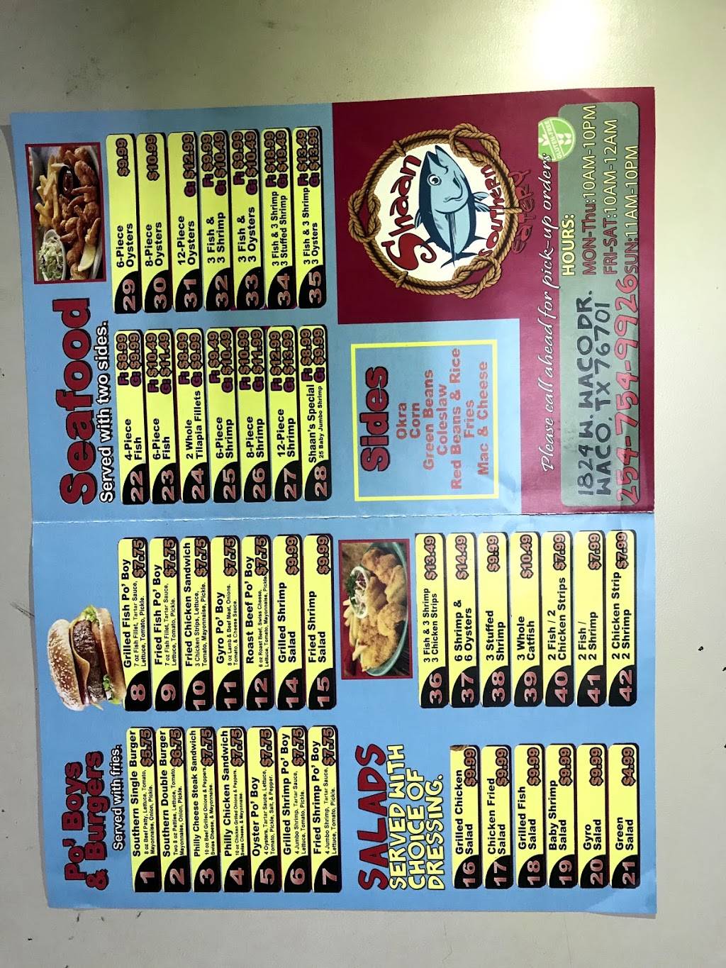 SHAAN SOUTHERN EATERY | restaurant | 1824 W Waco Dr, Waco, TX 76701, USA | 2547549926 OR +1 254-754-9926