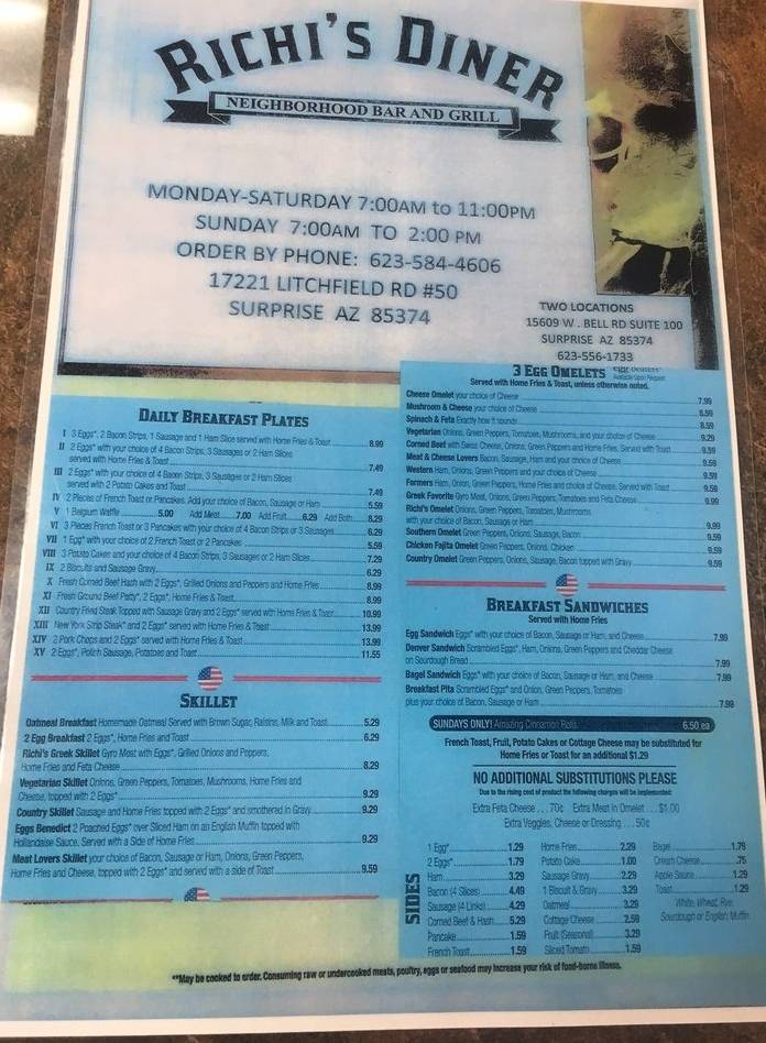 Richis Diner II | restaurant | 17221 N Litchfield Rd Suite 50, Surprise, AZ 85374, USA | 6239759836 OR +1 623-975-9836