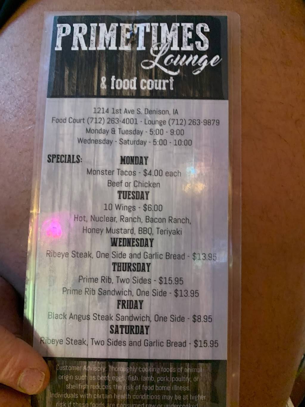 Prime Times Lounge and Food Court | restaurant | 1214 1st Ave S, Denison, IA 51442, USA | 7122639879 OR +1 712-263-9879