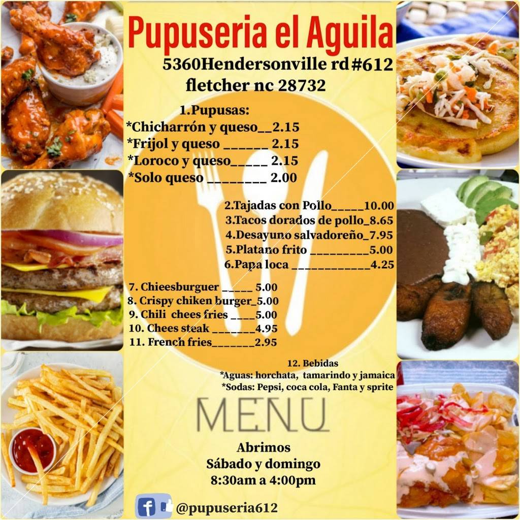 Pupuseria el Aguila | restaurant | 5360 Hendersonville Rd, Fletcher, NC 28732, USA | 8283185938 OR +1 828-318-5938