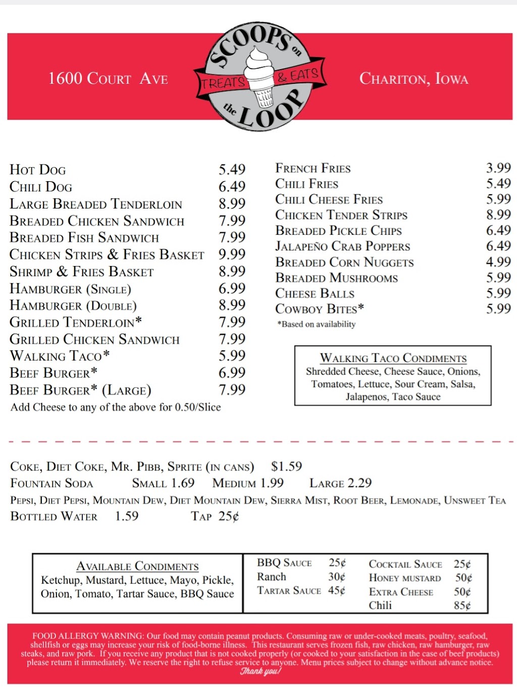 Scoops on the Loop | restaurant | 1600 Court Ave, Chariton, IA 50049, USA | 6417740400 OR +1 641-774-0400