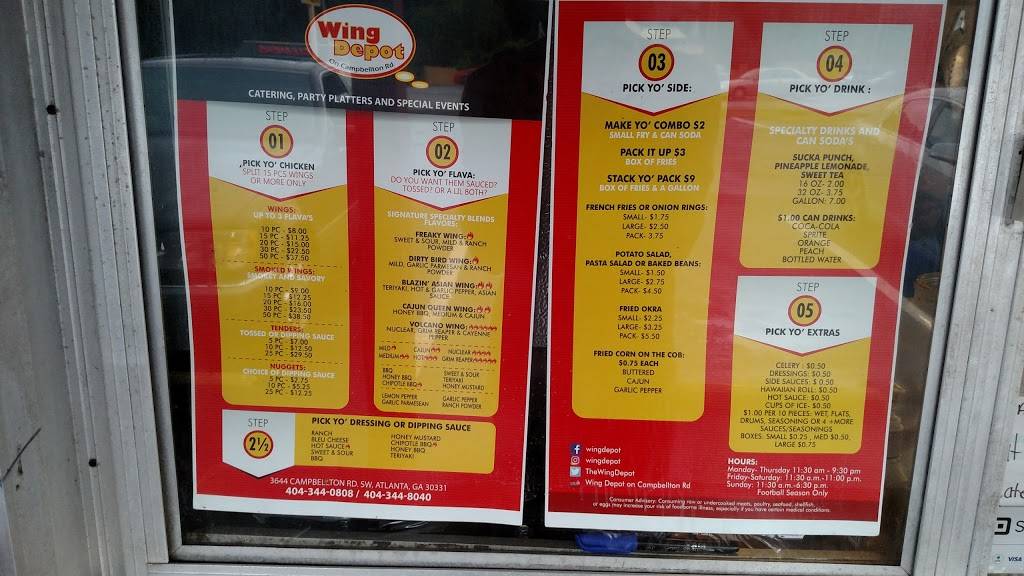 Wing Depot | restaurant | 3644 Campbellton Rd SW, Atlanta, GA 30331, USA | 4043440808 OR +1 404-344-0808