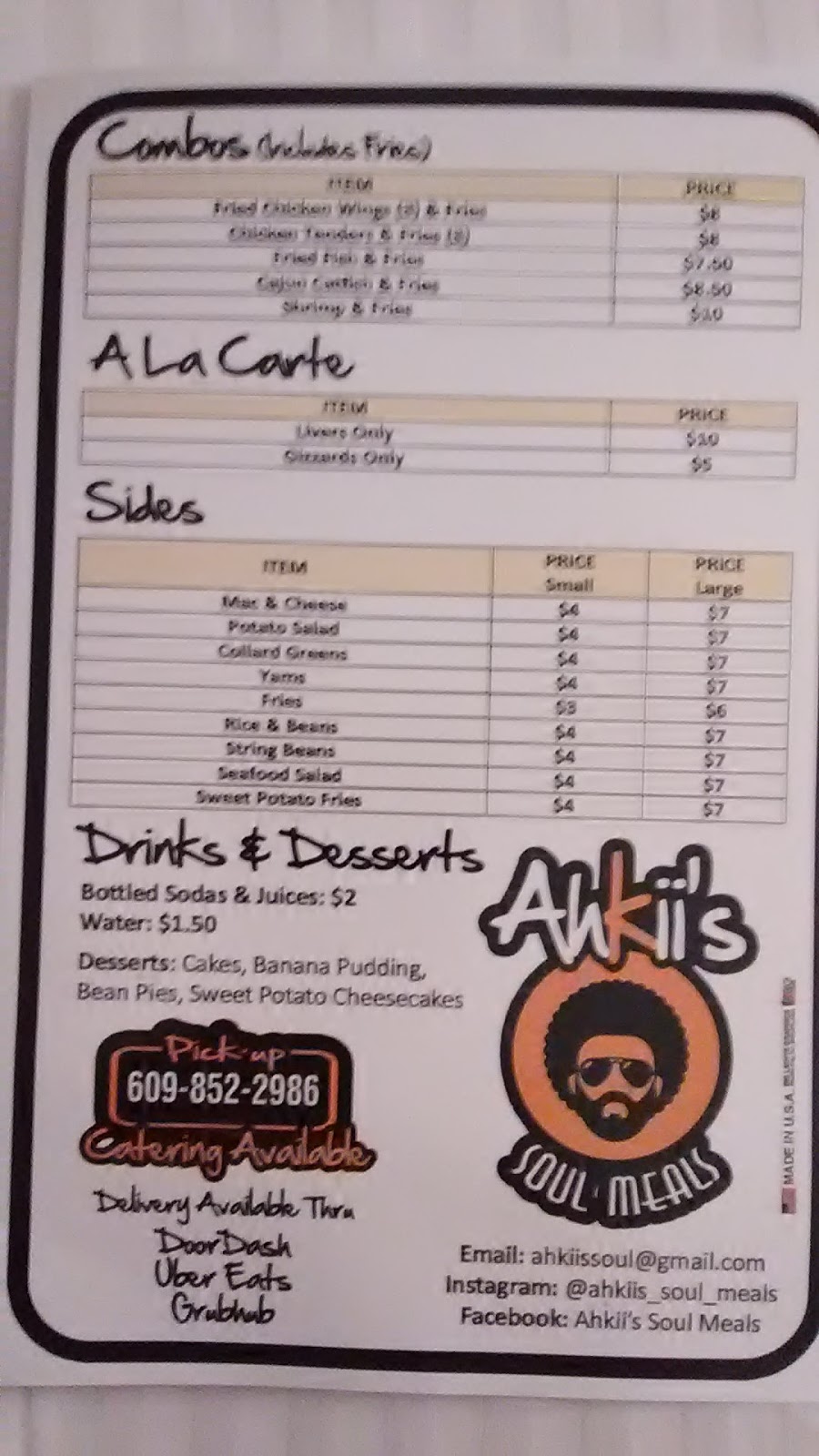 Ahkiis Soul Meals Ft. Chef Legacy | restaurant | 1316 Atlantic Ave, Atlantic City, NJ 08401, USA | 6098522986 OR +1 609-852-2986