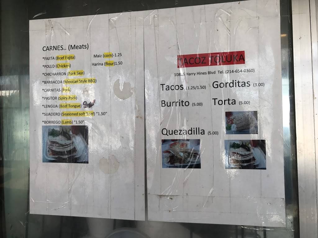 Tacoz Toluka | restaurant | 10886 Harry Hines Blvd, Dallas, TX 75220, USA | 2146540360 OR +1 214-654-0360