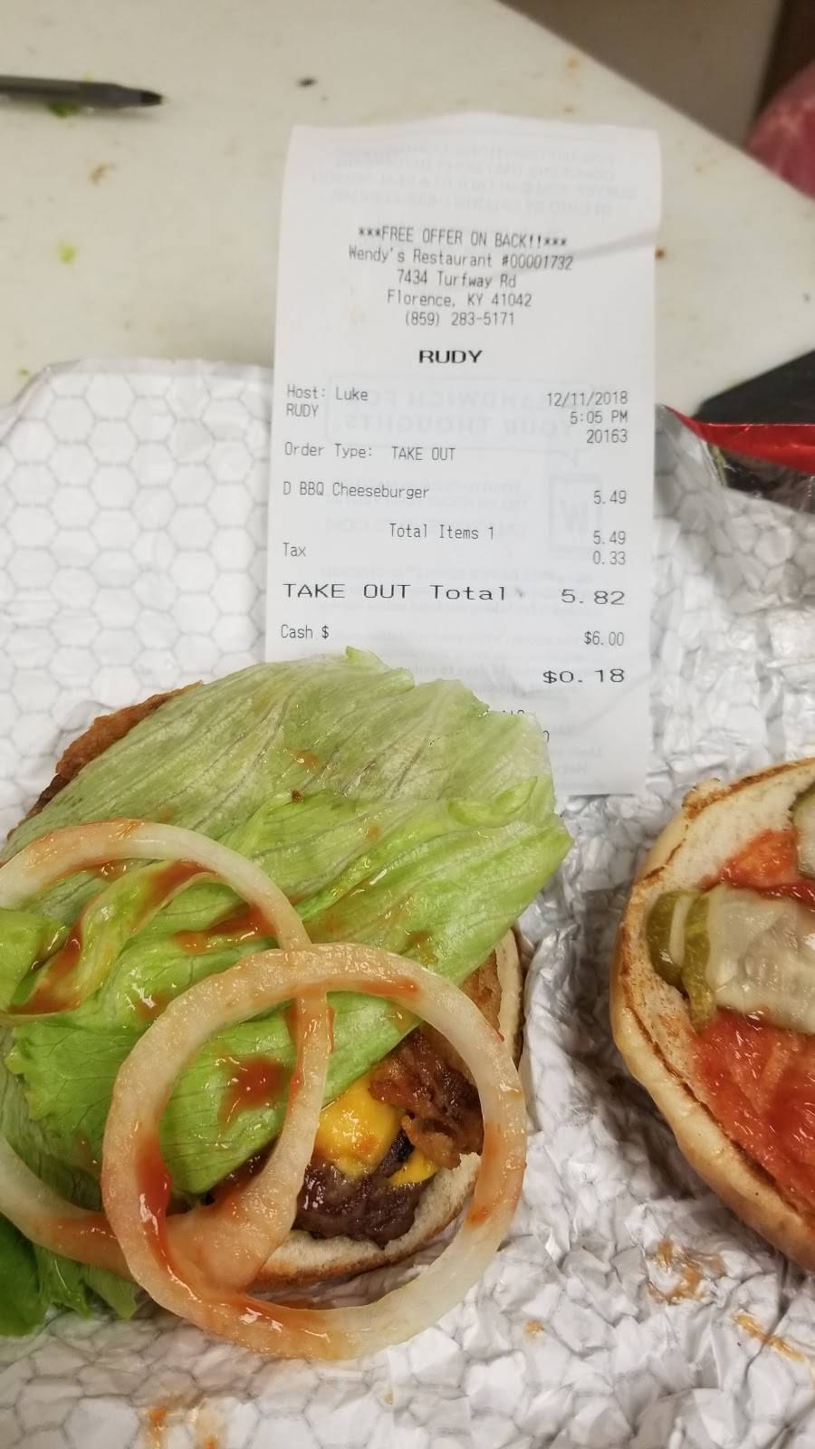 Wendys | restaurant | 7434 Turfway Rd, Florence, KY 41042, USA | 8592835171 OR +1 859-283-5171