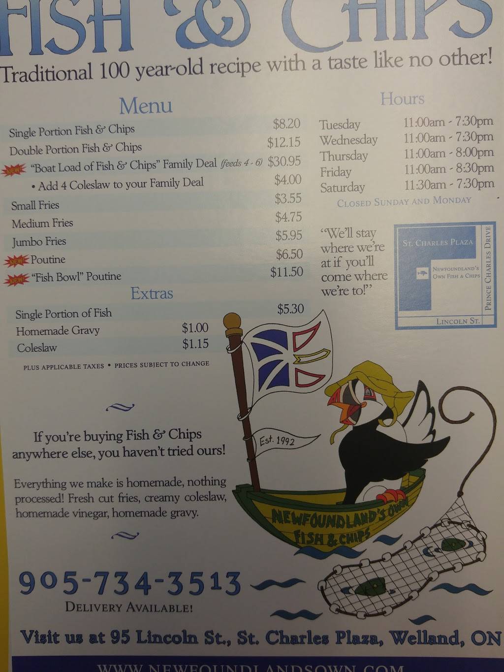 Newfoundlands Own Fish & Chips | restaurant | 95 Lincoln St, Welland, ON L3C 5J7, Canada | 9057343513 OR +1 905-734-3513