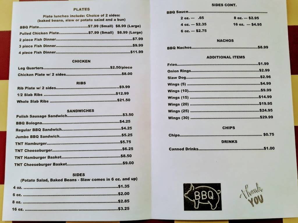 TNT BBQ | restaurant | 436 Elm St, McKenzie, TN 38201, USA | 7313930299 OR +1 731-393-0299