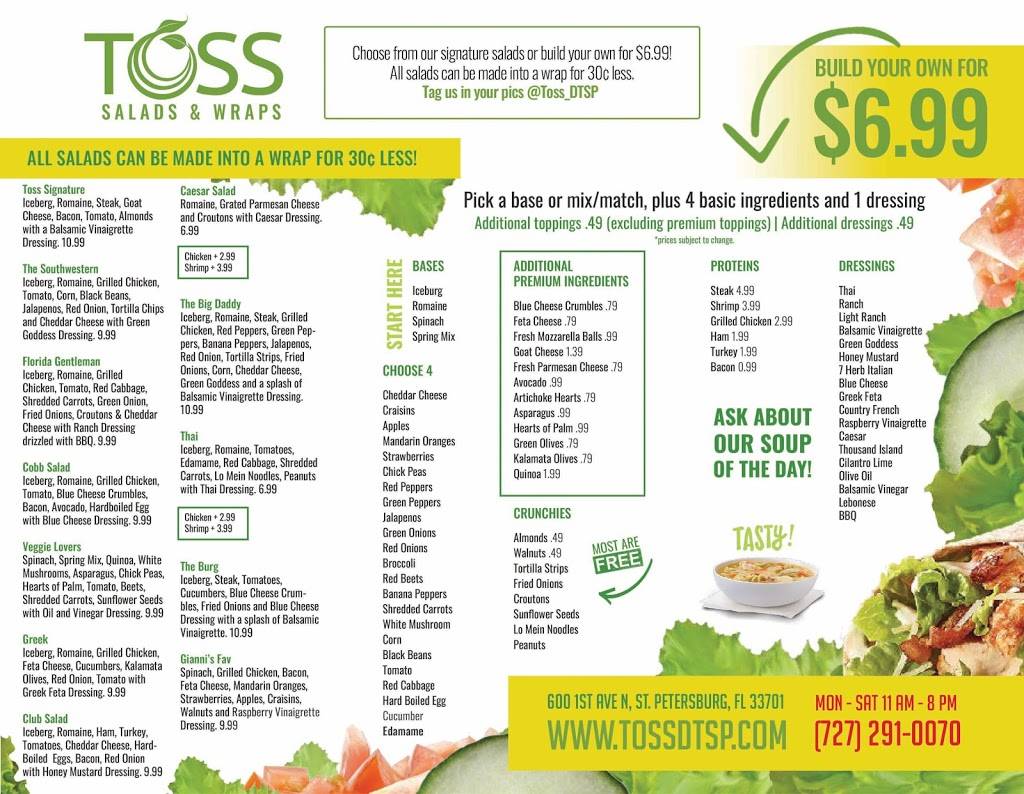 Toss Salads & Wraps | restaurant | 600 1st Ave N, St. Petersburg, FL 33701, USA | 7272910070 OR +1 727-291-0070