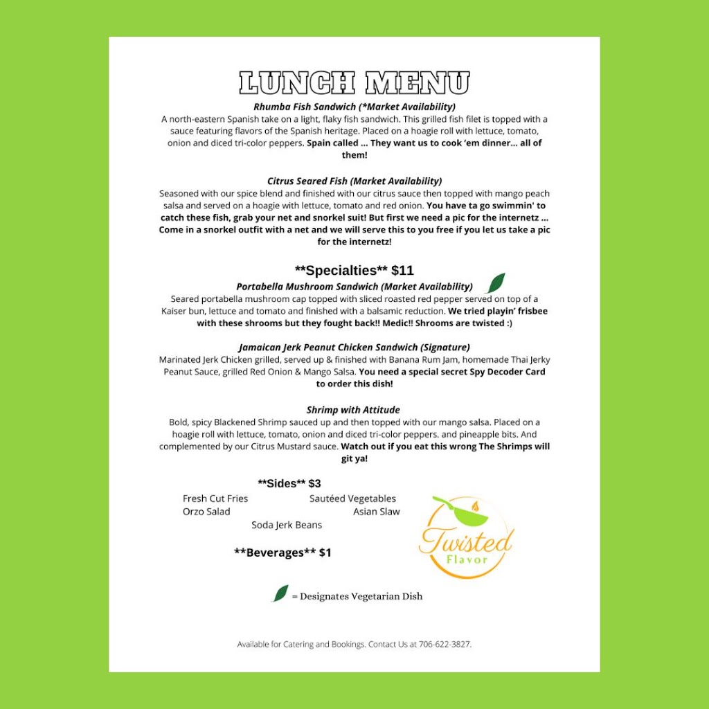 Twisted Flavor Truck | restaurant | 2627 Lake View Dr, Rome, GA 30165, USA | 7066223827 OR +1 706-622-3827