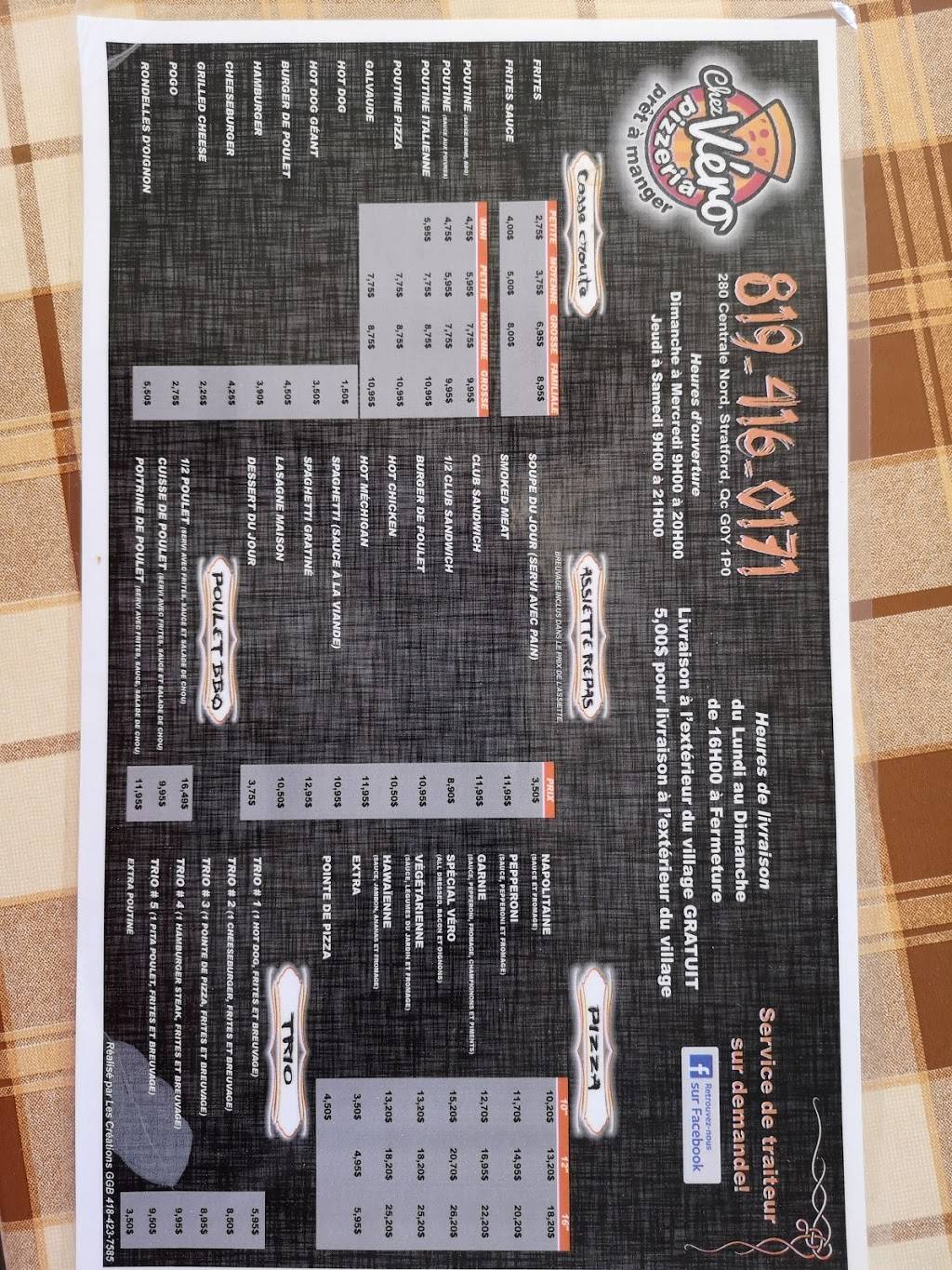 Chez Véro Pizzeria & prêts-à-manger | restaurant | 280 Avenue Centrale N, Stratford, QC G0Y 1P0, Canada | 8194160171 OR +1 819-416-0171