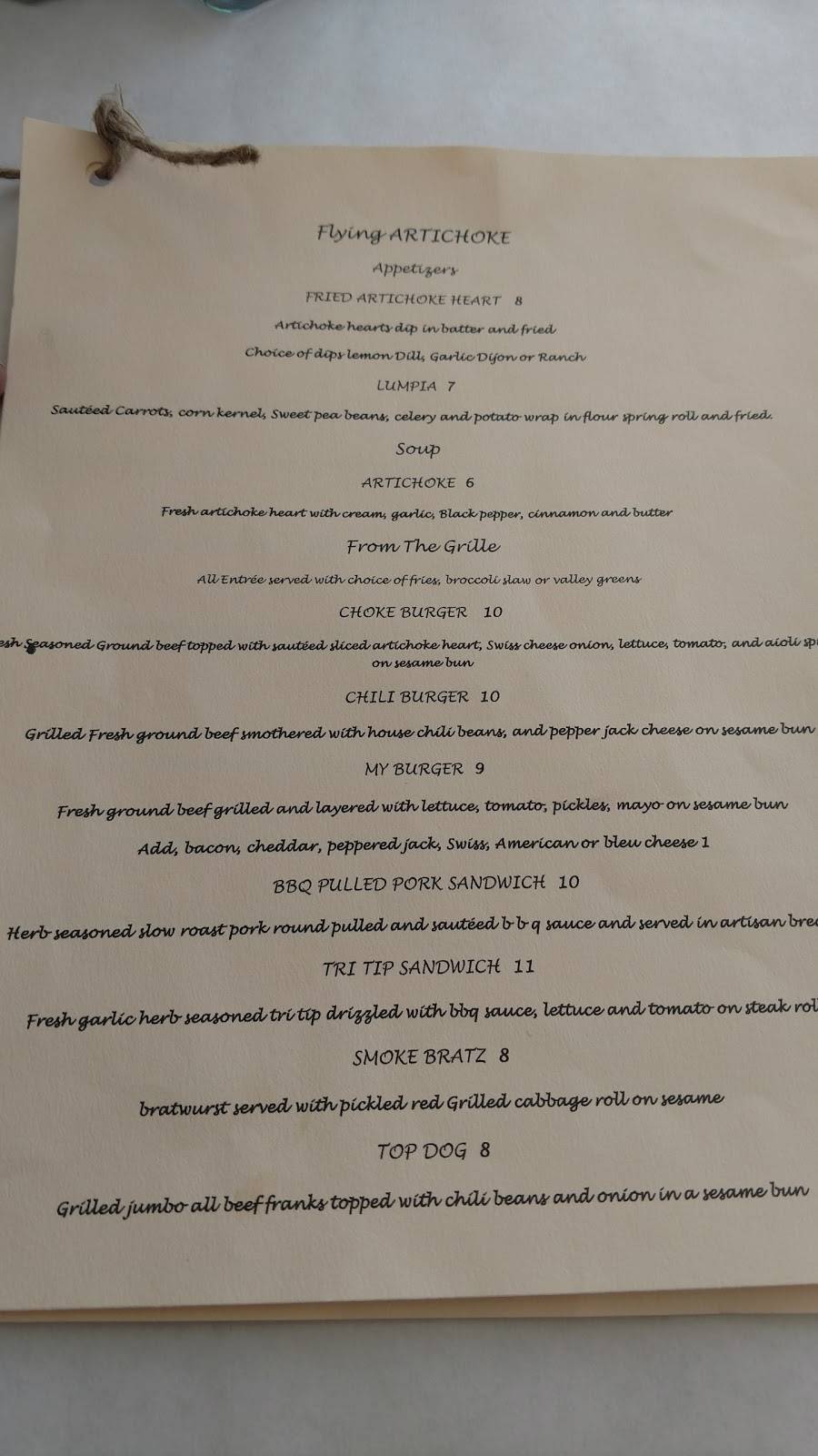 Flying Artichoke | restaurant | 40 Mortensen Ave, Salinas, CA 93905, USA | 8317599096 OR +1 831-759-9096