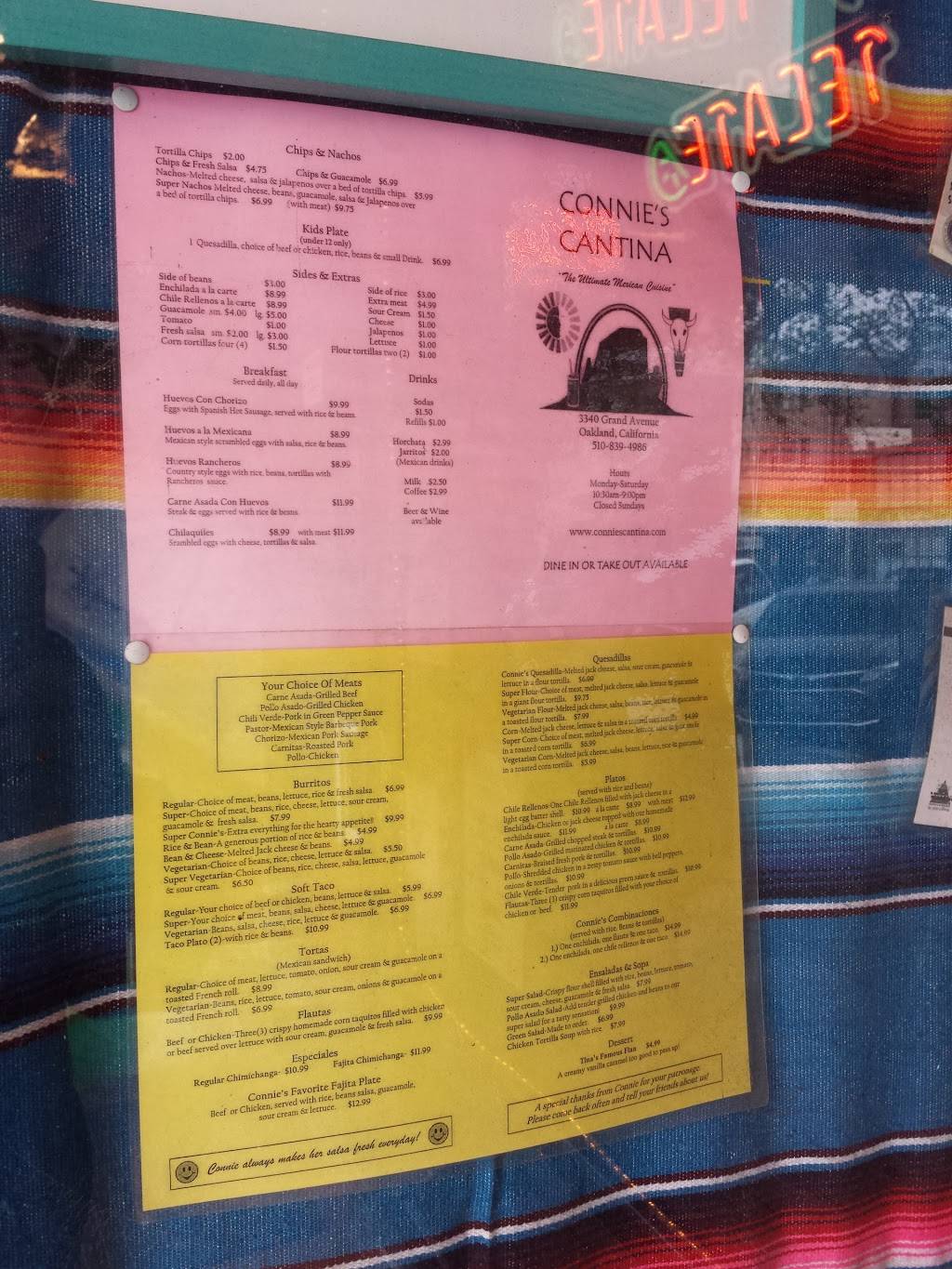 Connies Cantina | restaurant | 3340 Grand Ave, Oakland, CA 94610, USA | 5108394986 OR +1 510-839-4986