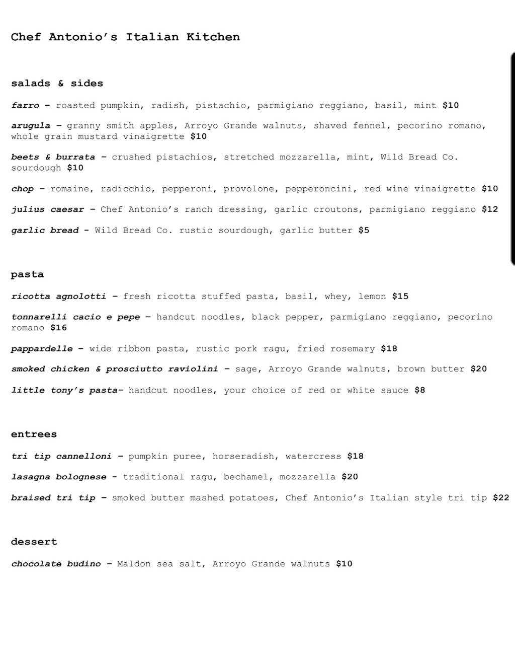 Chef Antonio’s Italian Kitchen | restaurant | 250 Wesley St, Arroyo Grande, CA 93420, USA | 8052608660 OR +1 805-260-8660