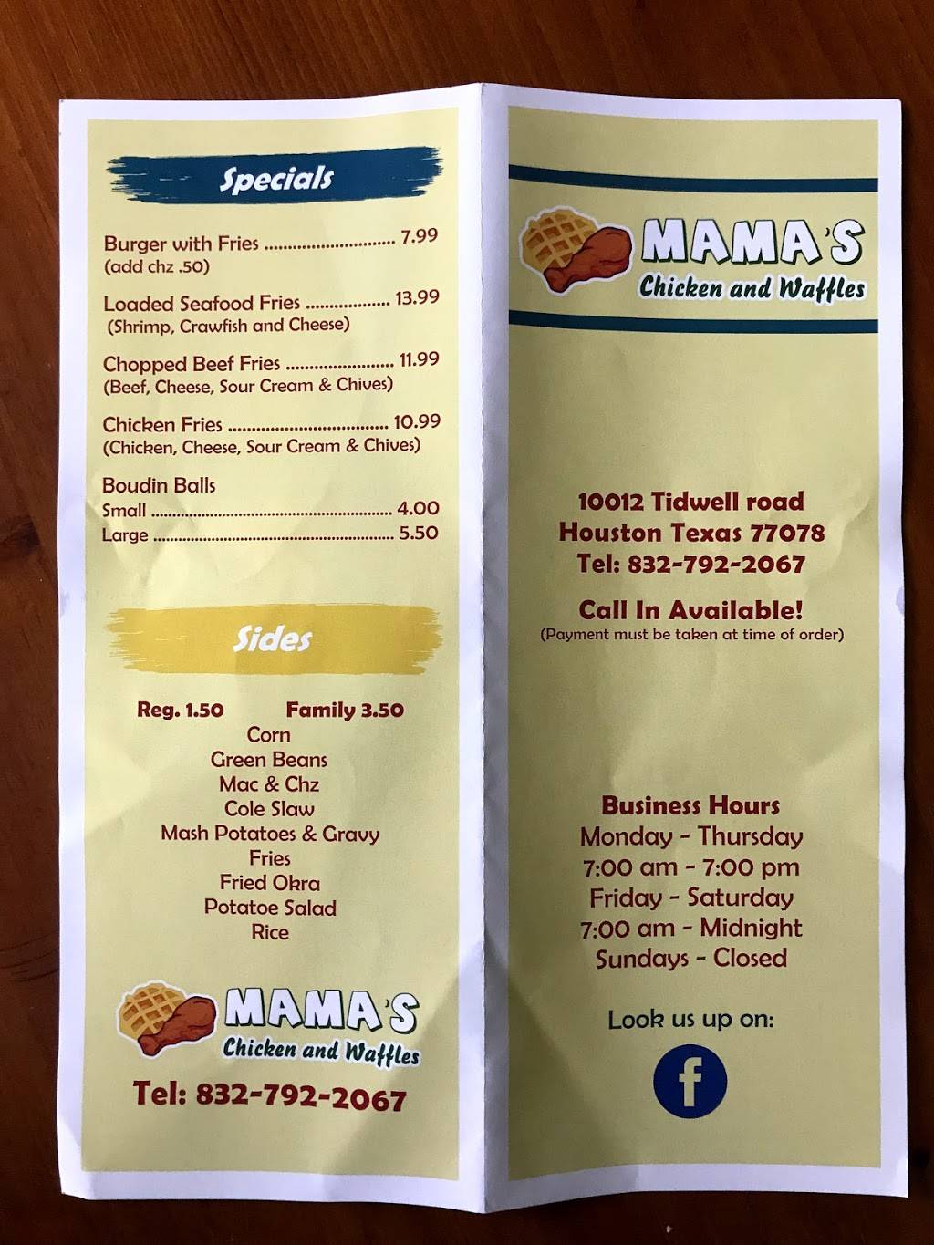 Mama’s Chicken and Waffles | restaurant | 10012 Tidwell Rd, Houston, TX 77078, USA | 8327922067 OR +1 832-792-2067