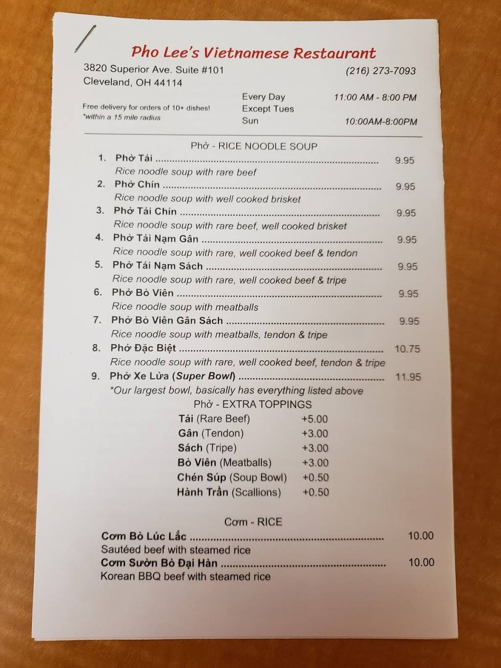 Pho Lees Vietnamese Restaurant | restaurant | 1541 Superior Ave Suite #101, Cleveland, OH 44114, USA | 2162737093 OR +1 216-273-7093