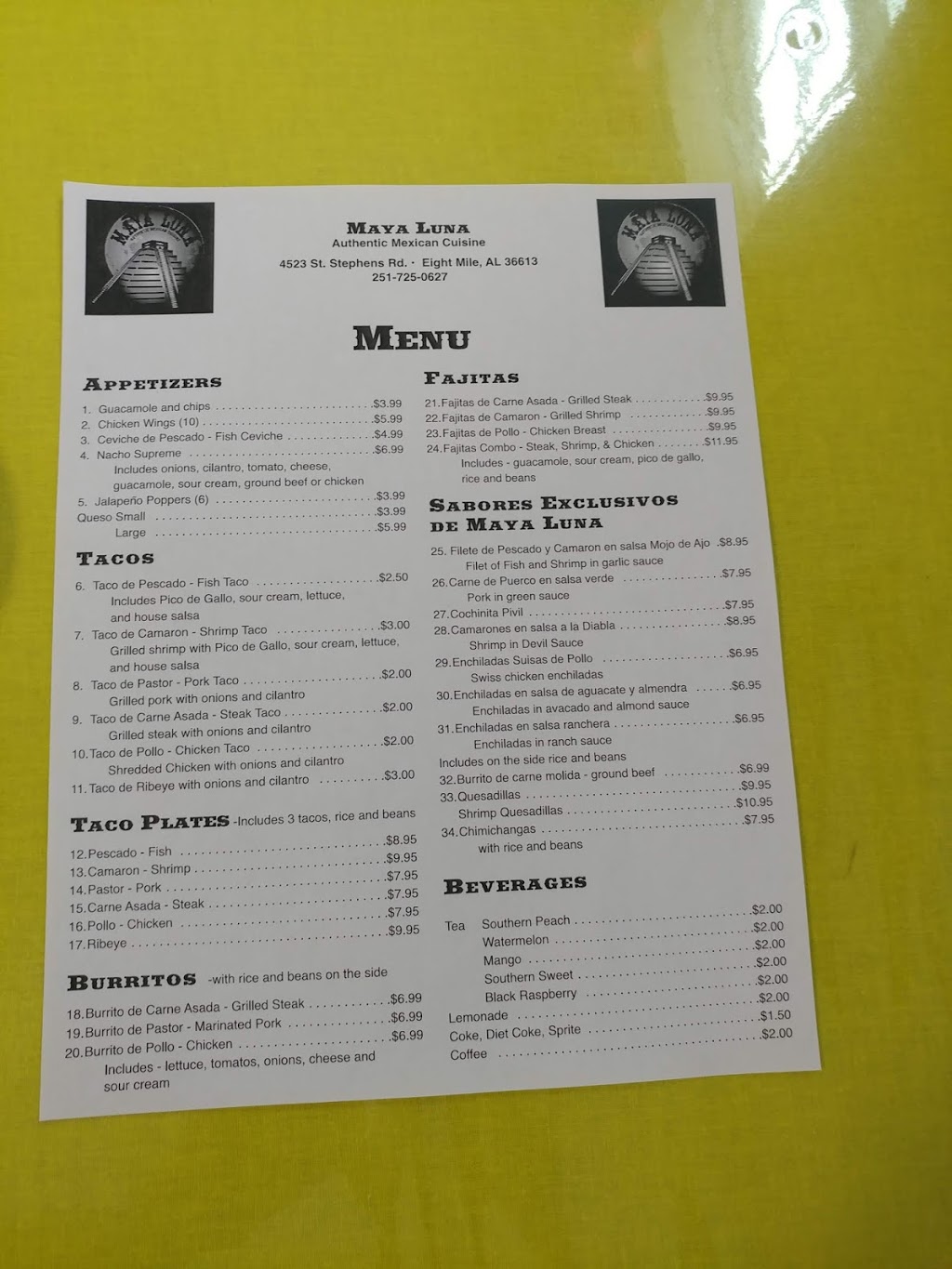 Maya Luna | restaurant | 4523 St Stephens Rd, Eight Mile, AL 36613, USA | 2517250627 OR +1 251-725-0627