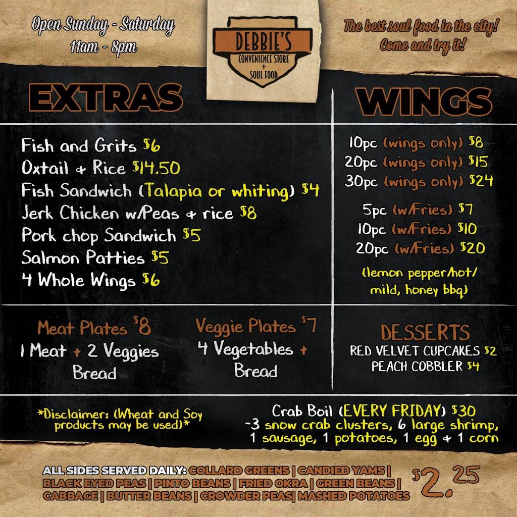 Debbies Convenience Store & Soul Food | restaurant | 3230 Washington Rd, East Point, GA 30344, USA | 4049689029 OR +1 404-968-9029