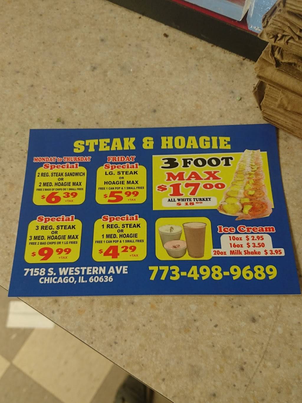 Steak & Hoagie | restaurant | 7158 S Western Ave, Chicago, IL 60629, USA | 7734989689 OR +1 773-498-9689