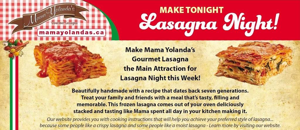 Mama Yolanda’s Gourmet Lasagna | meal takeaway | 60 Harlowe Rd Unit #10, Hamilton, ON L8W 3R6, Canada | 9056450447 OR +1 905-645-0447