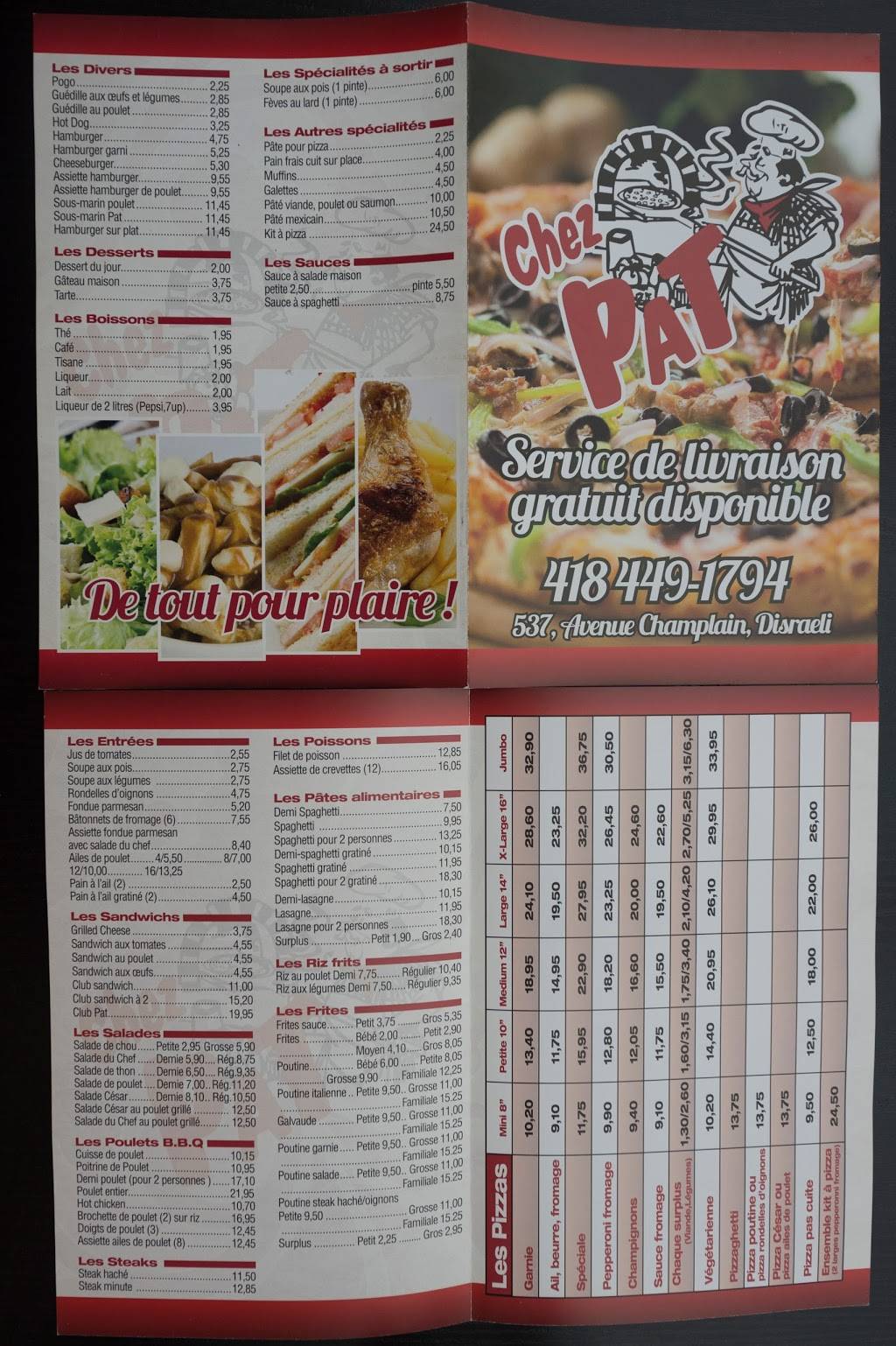 Casse-Croute Chez Pat | restaurant | 537 Avenue Champlain, Disraeli, QC G0N 1E0, Canada | 4184491794 OR +1 418-449-1794