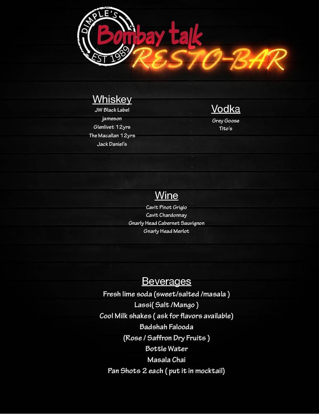 Dimples Bombay Talk RestoBar | restaurant | 42 Marconi Ave, Iselin, NJ 08830, USA | 7329020059 OR +1 732-902-0059