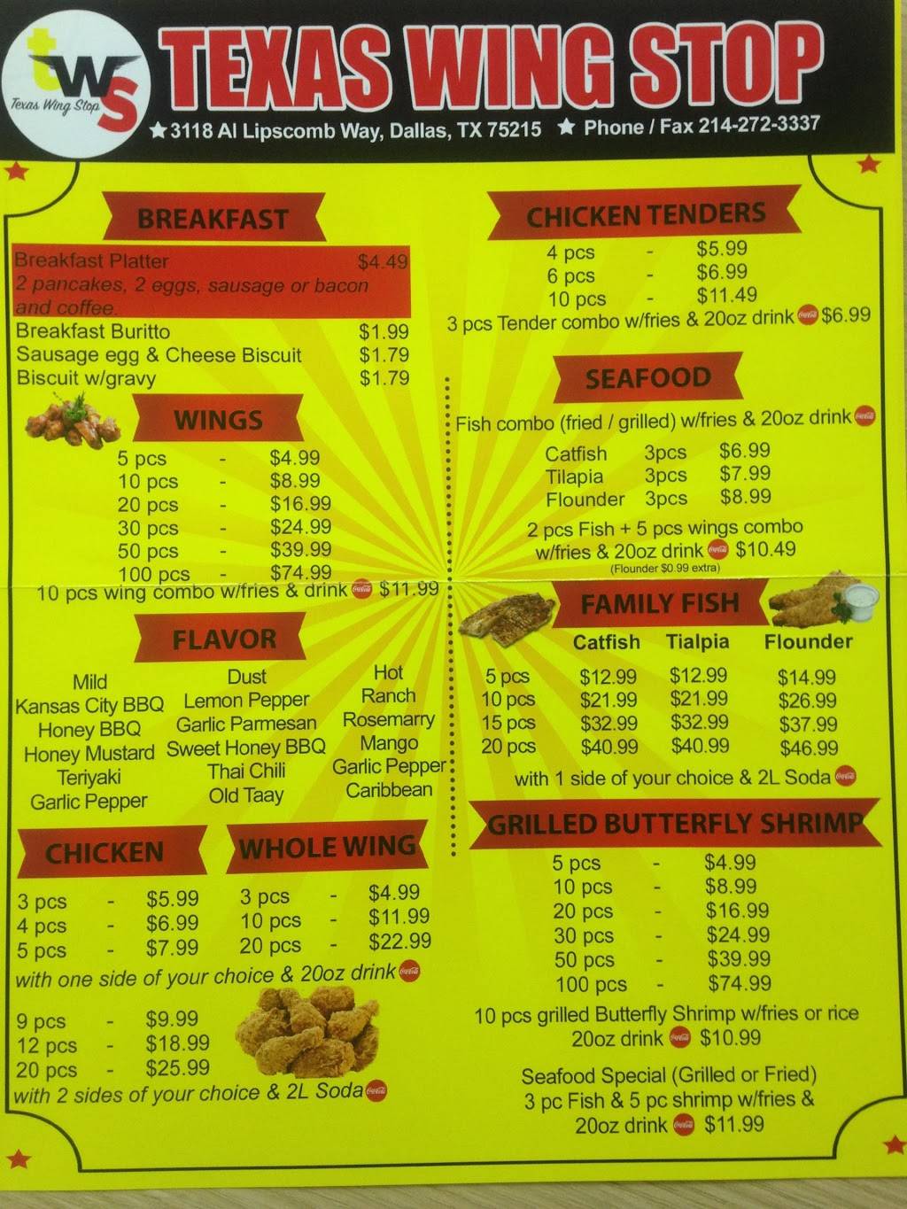 Texas wing stop | restaurant | 3118 Al Lipscomb Way, Dallas, TX 75215, USA | 2142723337 OR +1 214-272-3337