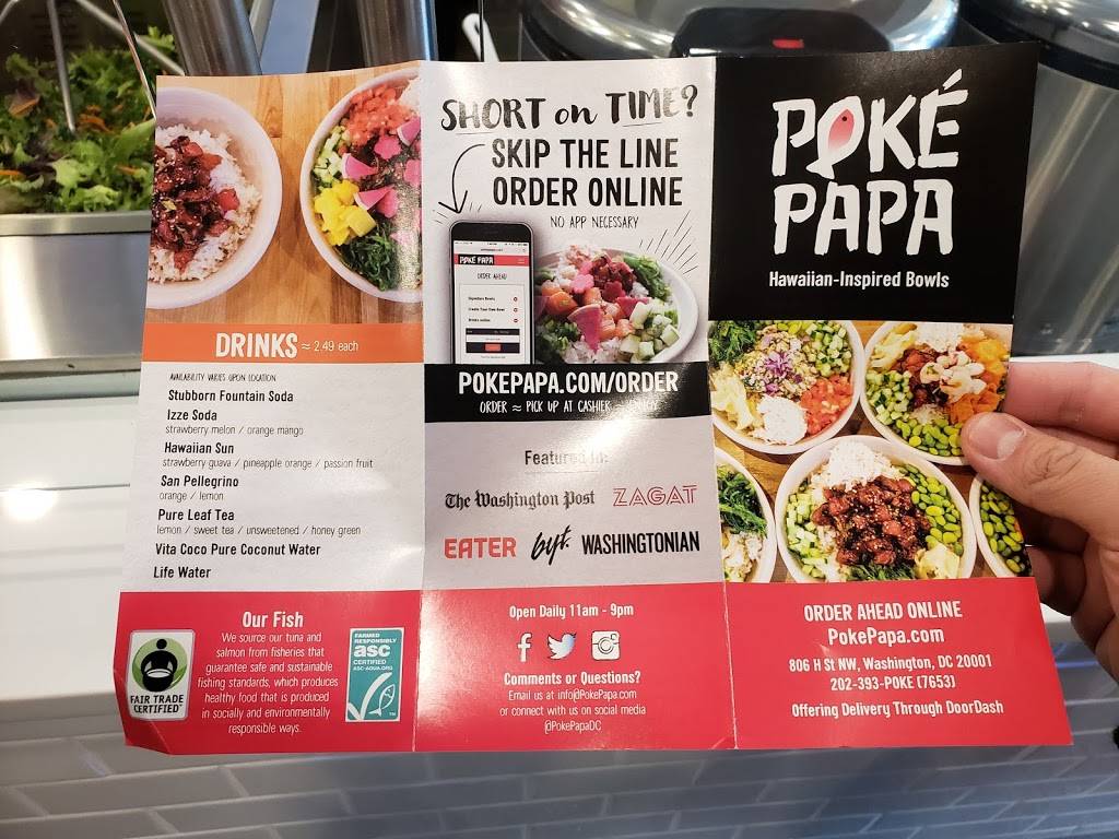 Poke Papa | restaurant | 1919 Pennsylvania Ave NW, Washington, DC 20006, USA | 2023031919 OR +1 202-303-1919