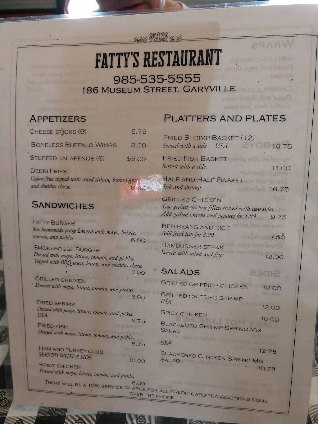 Fattys Bar and Grill | restaurant | 186 Museum St, Garyville, LA 70051, USA | 9855355555 OR +1 985-535-5555